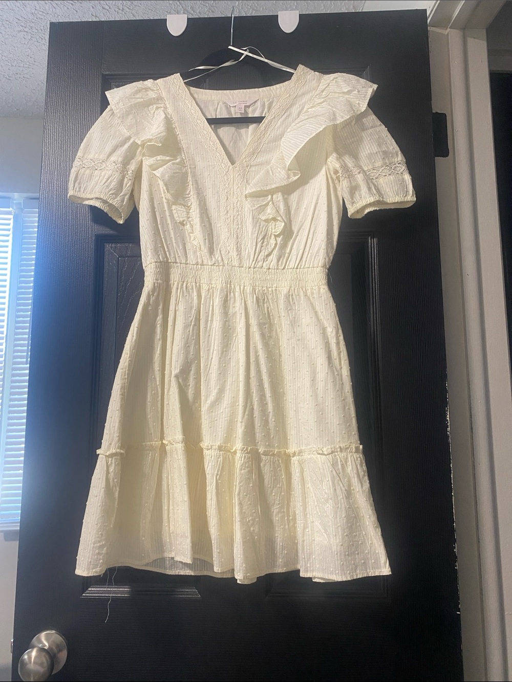LC Lauren Conrad Cream Swiss Dot Ruffle V-Neck Tiered Dress